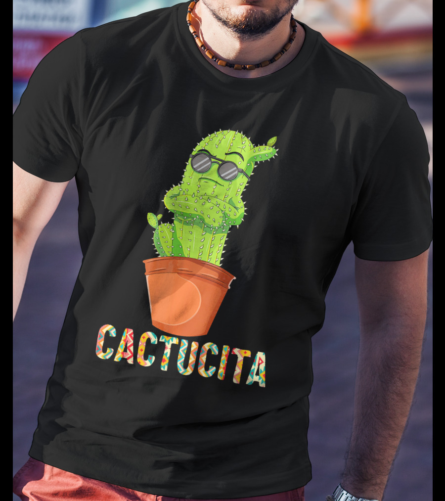 Mamacita Cactus Cactucita Cinco De Mayo Cactus With Sunglasses In Pot T-Shirt