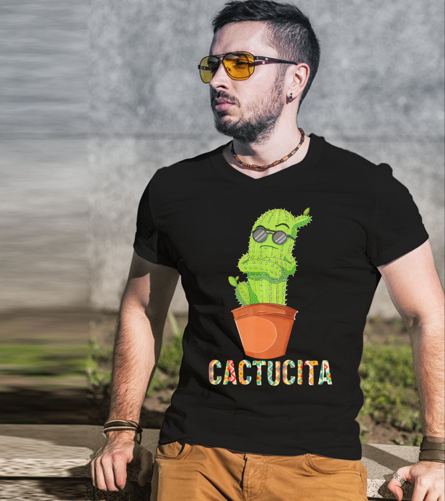 Mamacita Cactus Cactucita Cinco De Mayo Cactus With Sunglasses In Pot T-Shirt