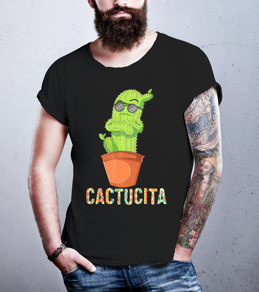 Mamacita Cactus Cactucita Cinco De Mayo Cactus With Sunglasses In Pot T-Shirt