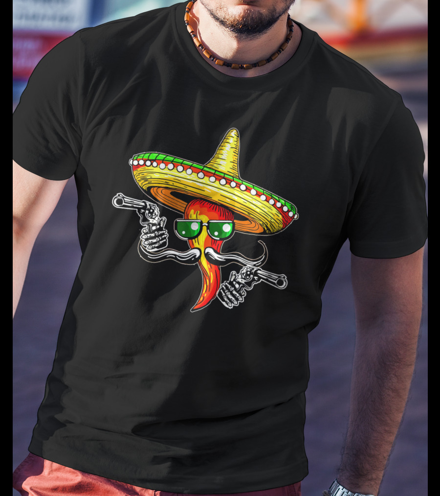 Sombrero Chili Gunslinger Cinco De Mayo Drinko Fiesta T-Shirt