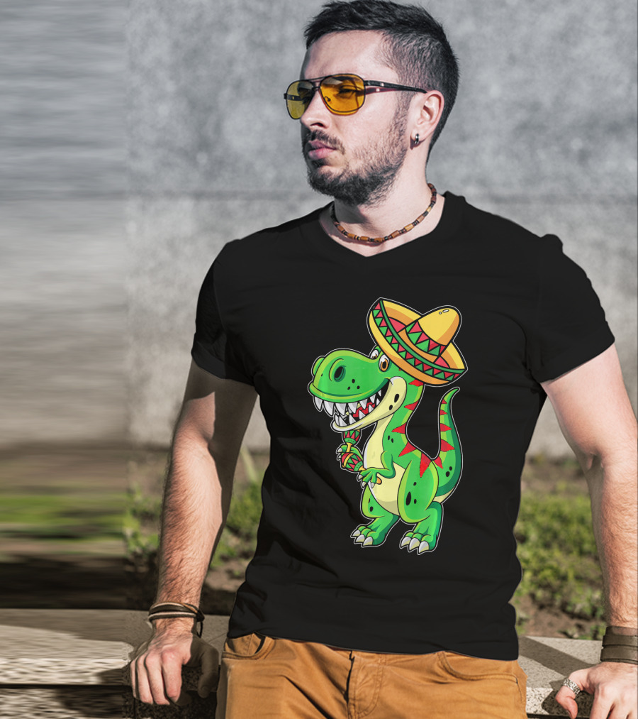 Cinco De Mayo Sombrero Tyrannosaurus Rex Dinosaur Fiesta T-Shirt