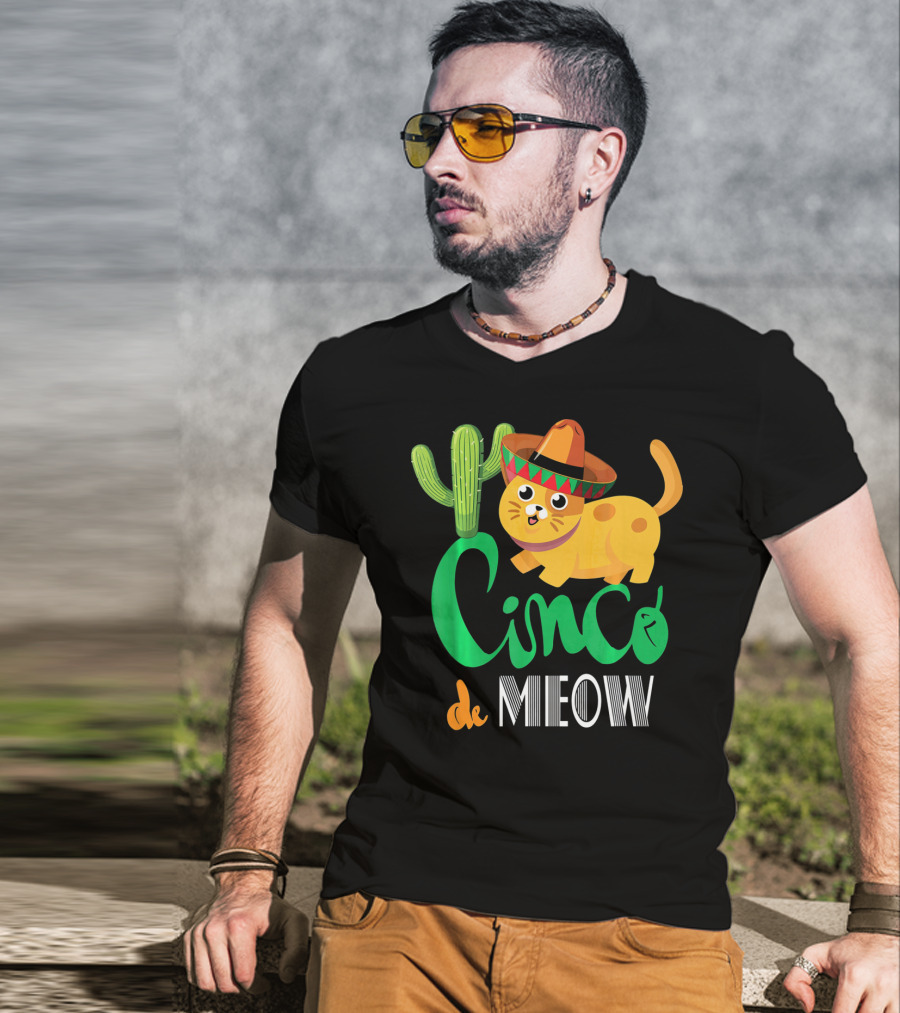 Cinco De Meow Cat Cactus Sombrero Mexico Cinco De Mayo T-Shirt