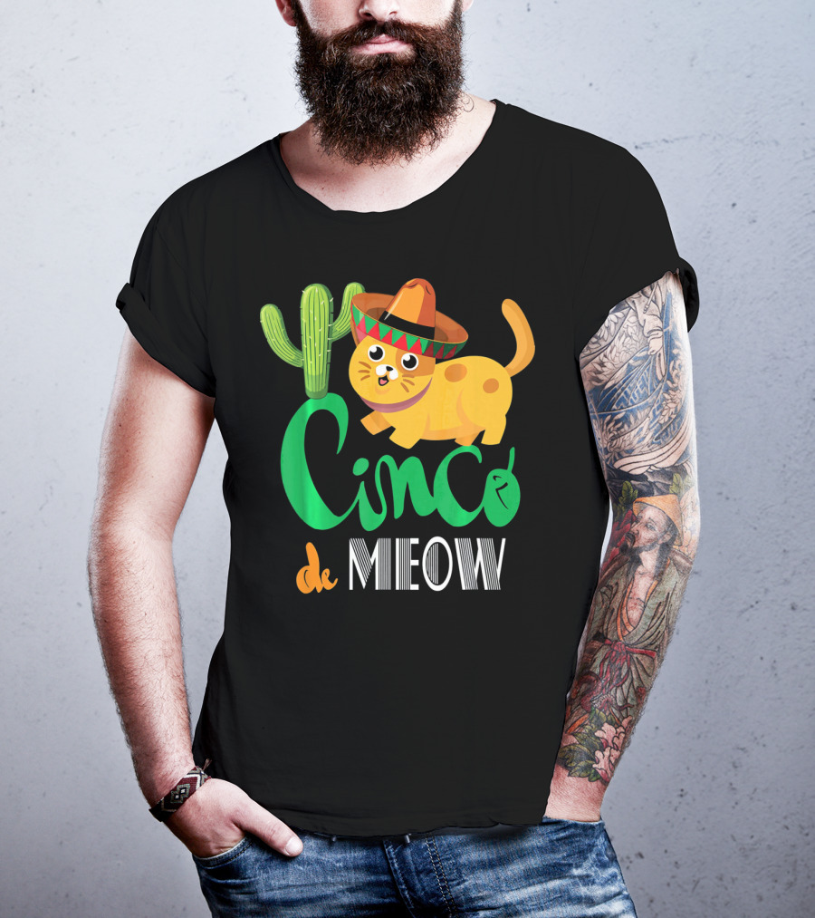 Cinco De Meow Cat Cactus Sombrero Mexico Cinco De Mayo T-Shirt