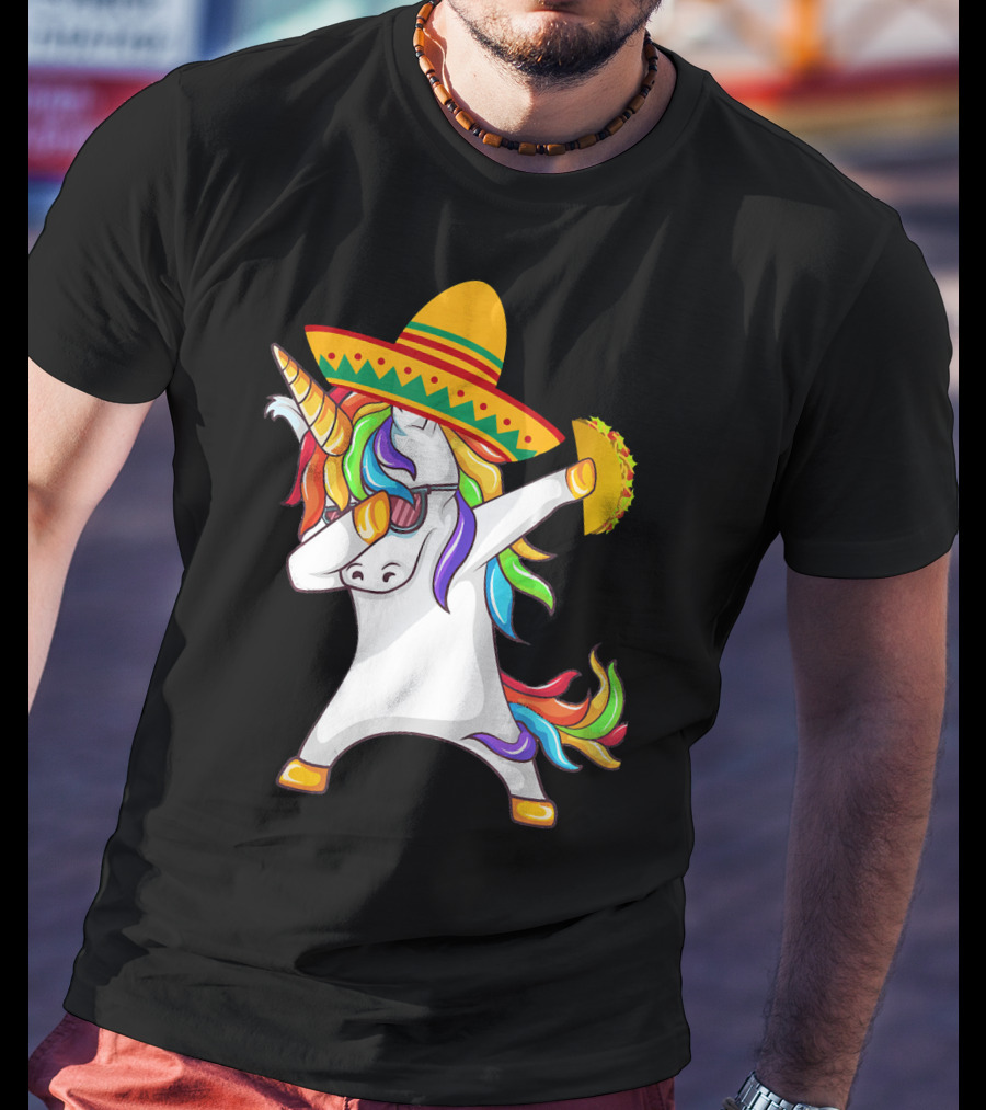 Unicorn Taco Sombrero Dab Funny Alpaca Mexican Cinco De Mayo T-Shirt