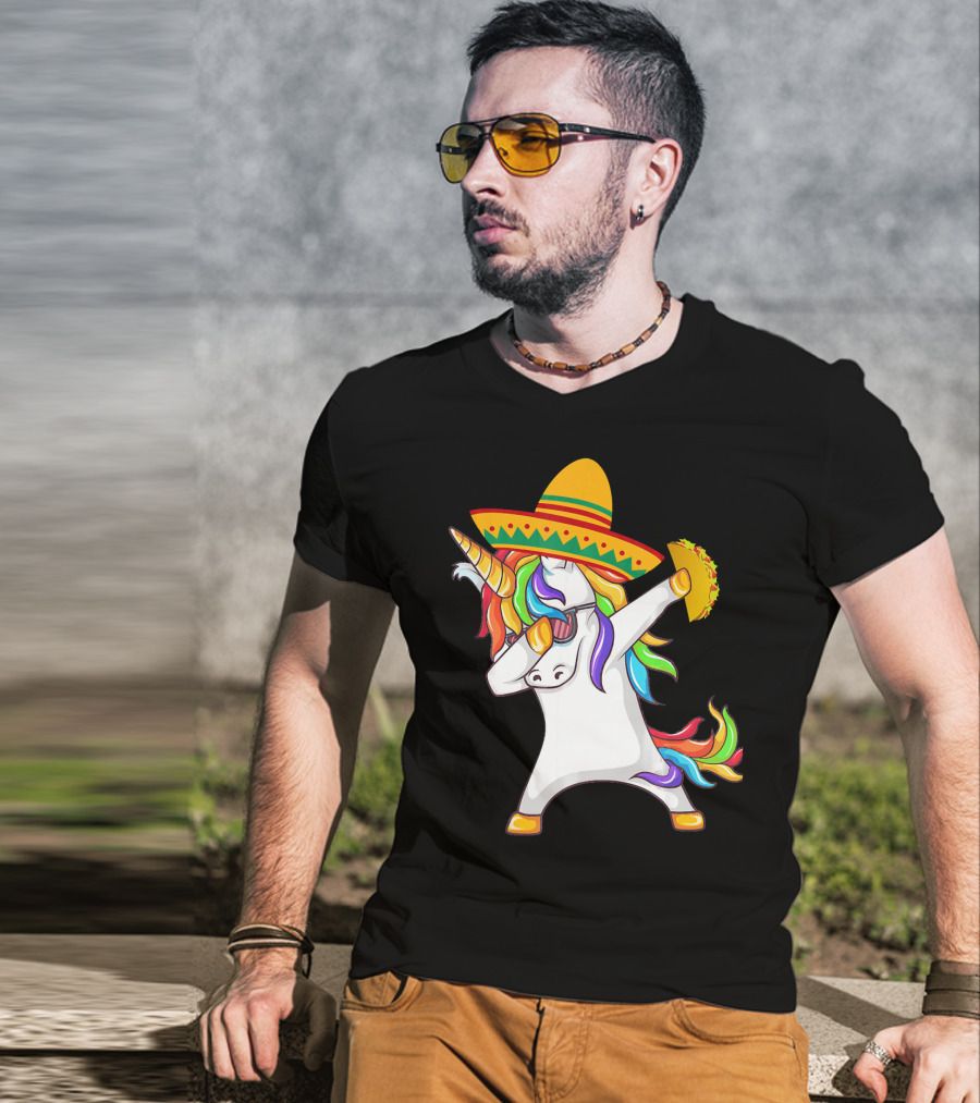 Unicorn Taco Sombrero Dab Funny Alpaca Mexican Cinco De Mayo T-Shirt