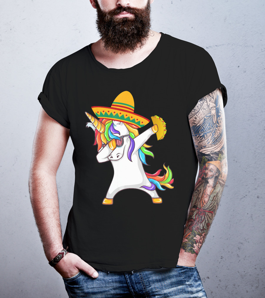 Unicorn Taco Sombrero Dab Funny Alpaca Mexican Cinco De Mayo T-Shirt