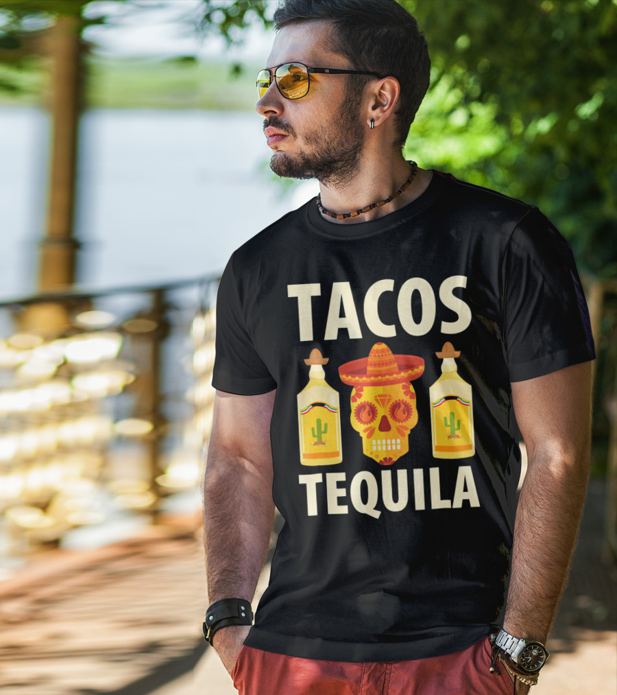 Cinco De Mayo Tacos Tequila Skull And Bottles T-Shirt