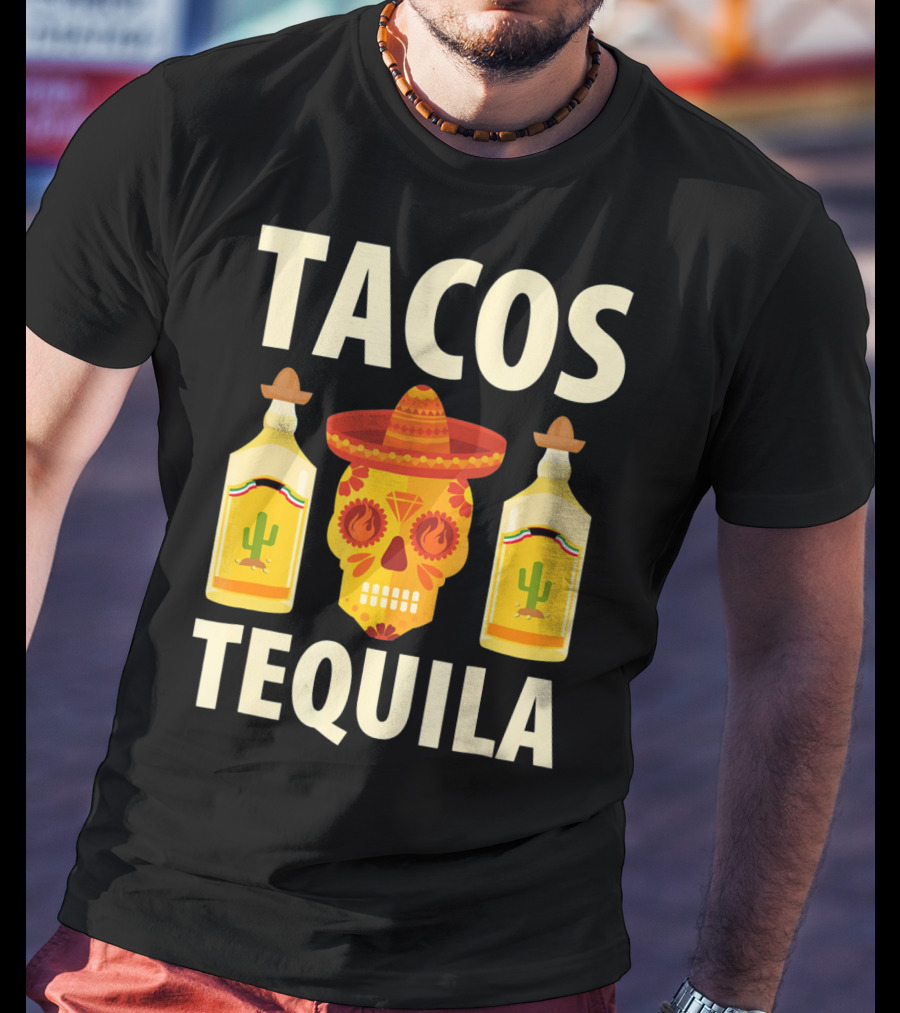Cinco De Mayo Tacos Tequila Skull And Bottles T-Shirt