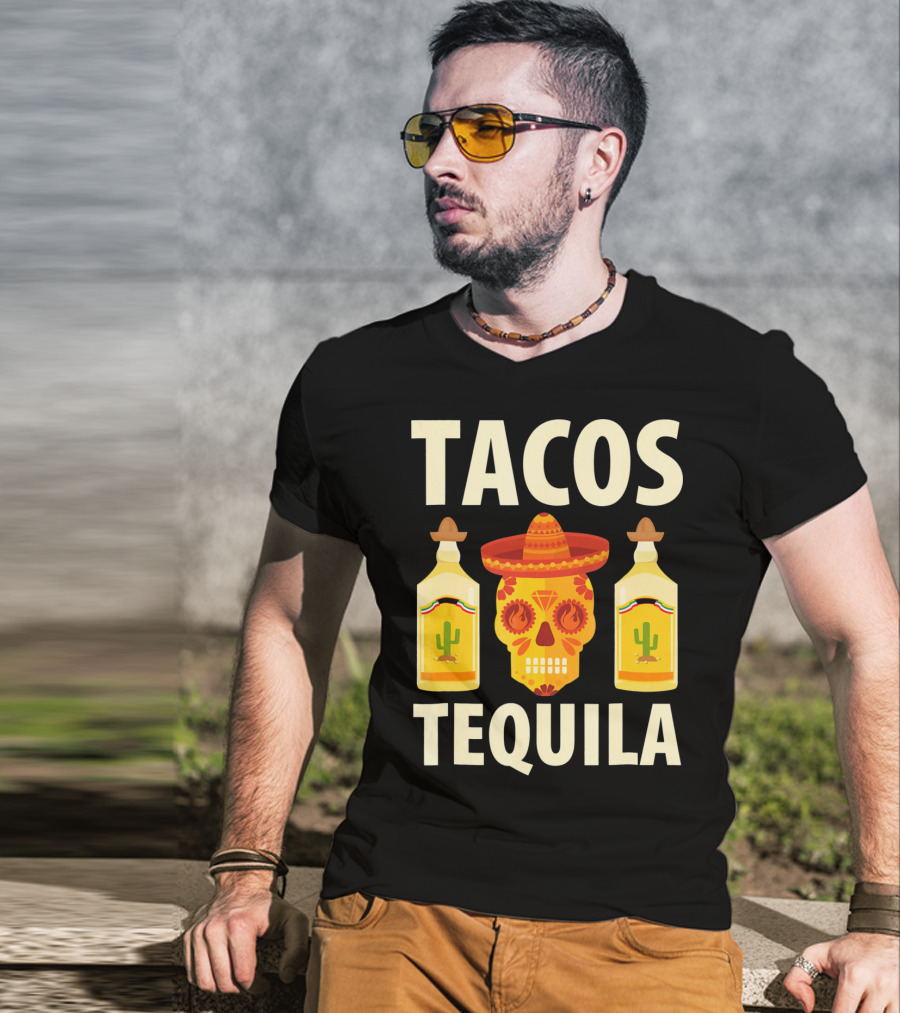 Cinco De Mayo Tacos Tequila Skull And Bottles T-Shirt