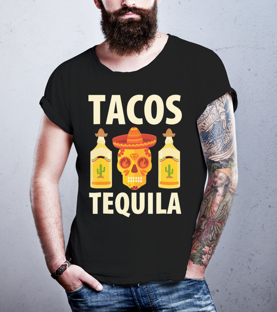 Cinco De Mayo Tacos Tequila Skull And Bottles T-Shirt