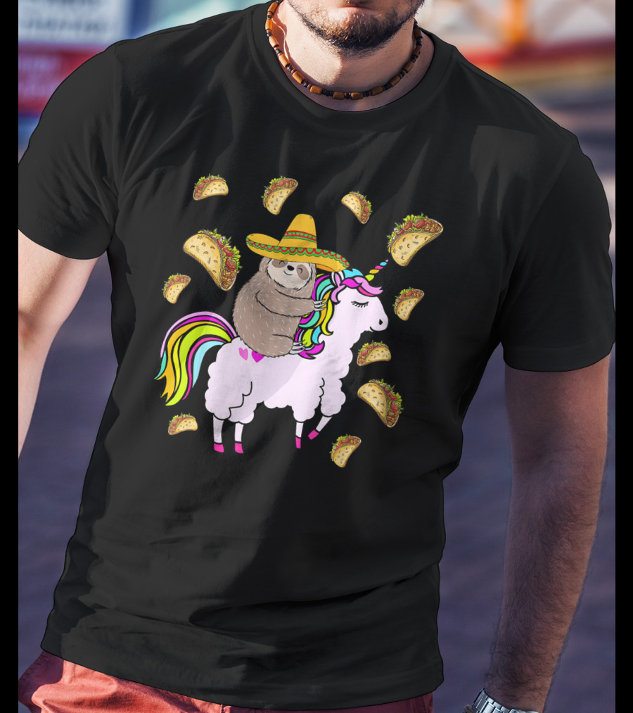 Sloth Riding Llamacorn Unicorn Cinco De Mayo Taco Fiesta T-Shirt