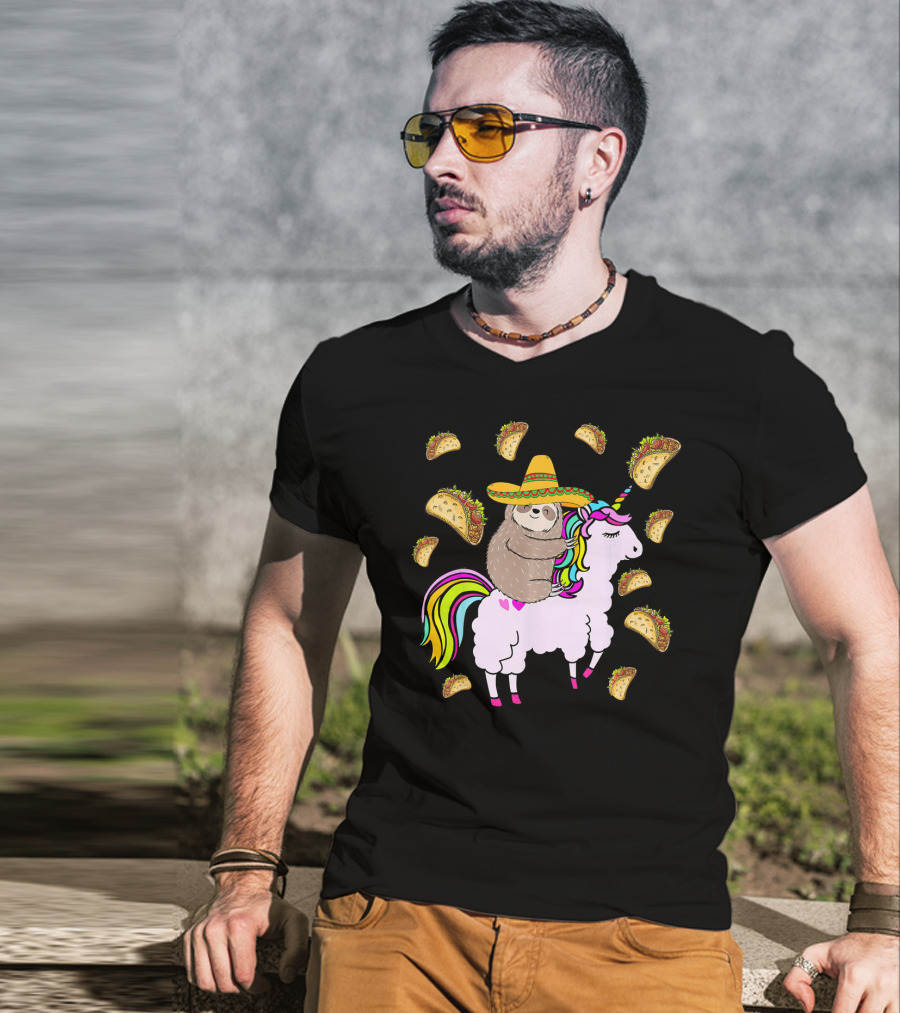 Sloth Riding Llamacorn Unicorn Cinco De Mayo Taco Fiesta T-Shirt