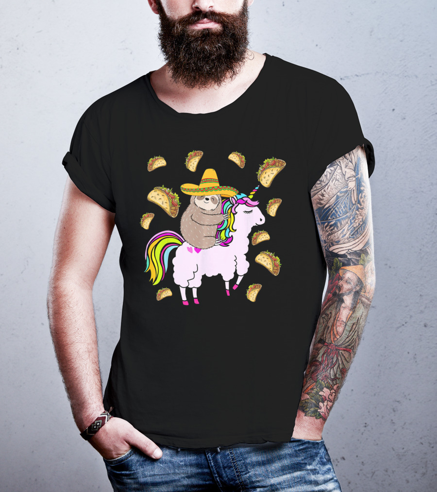 Sloth Riding Llamacorn Unicorn Cinco De Mayo Taco Fiesta T-Shirt