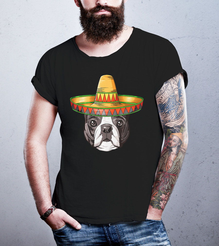 Boston Terrier Cinco De Mayo Sombrero Mexican T-Shirt