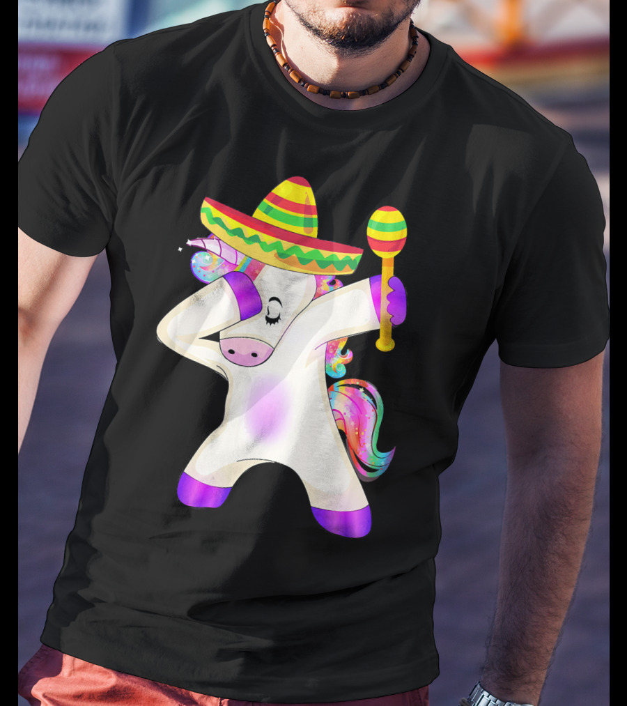 Cinco De Mayo Dabbing Unicorn Sombrero Maracas T-Shirt