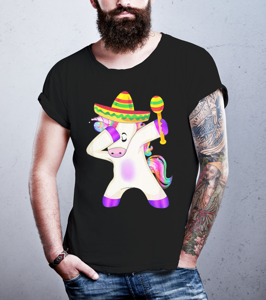 Cinco De Mayo Dabbing Unicorn Sombrero Maracas T-Shirt