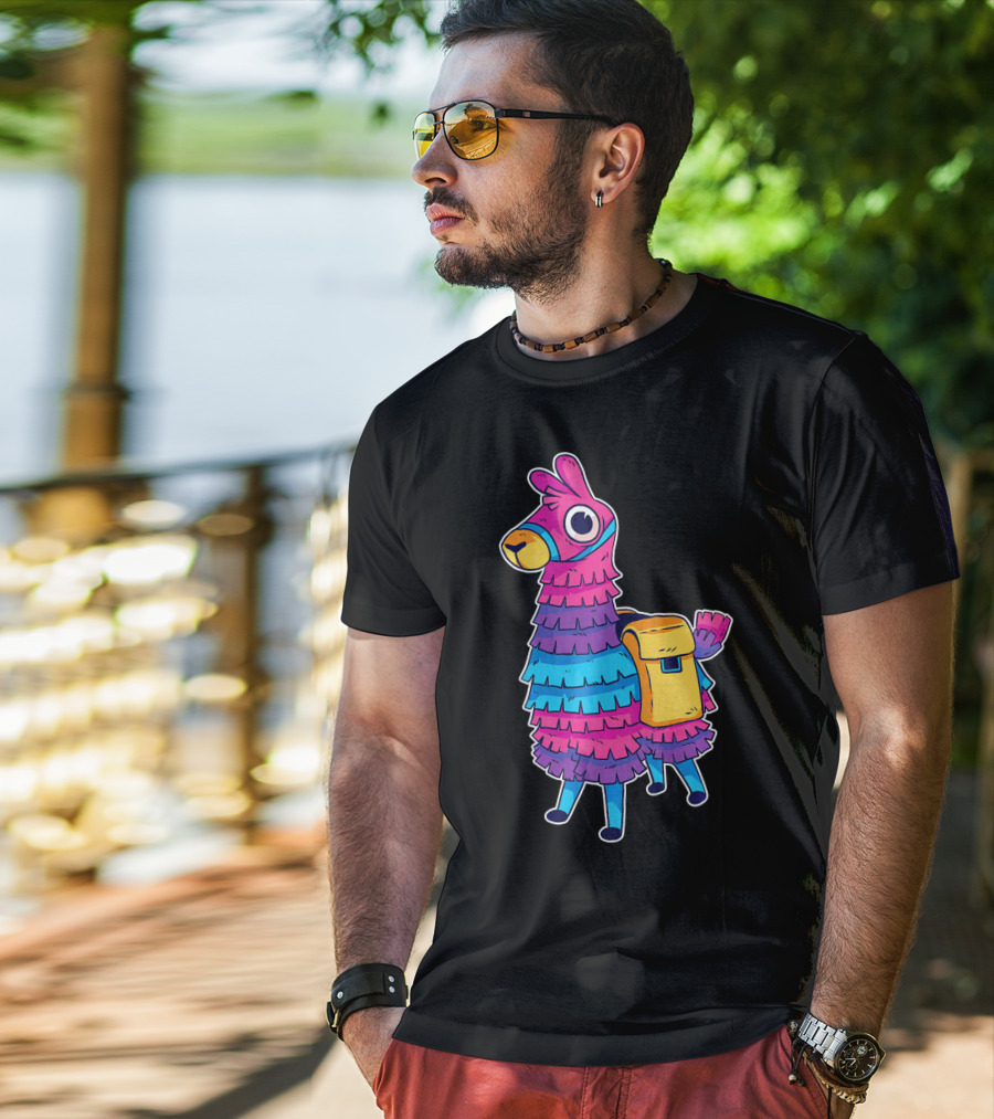 Llama Pinata Funny Festive Fiesta Party With Colorful Backpack T-Shirt
