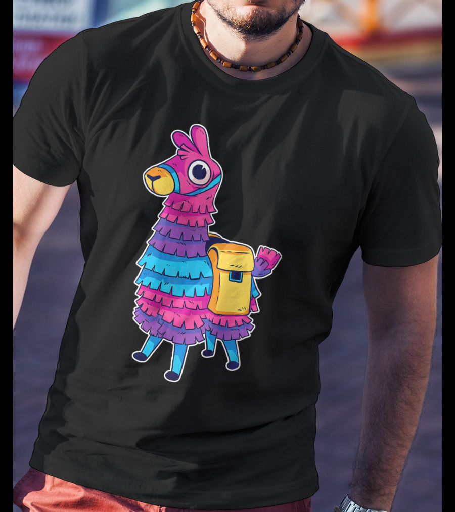 Llama Pinata Funny Festive Fiesta Party With Colorful Backpack T-Shirt