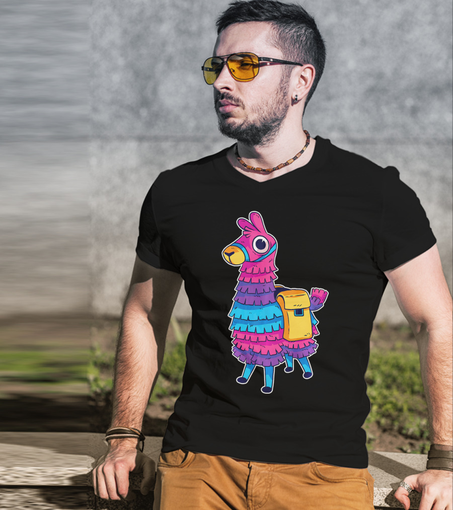 Llama Pinata Funny Festive Fiesta Party With Colorful Backpack T-Shirt