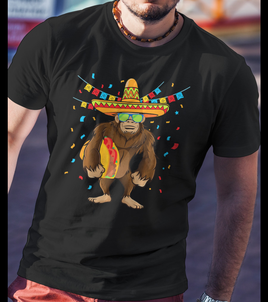Bigfoot Sombrero Taco Cinco De Mayo Festive T-Shirt