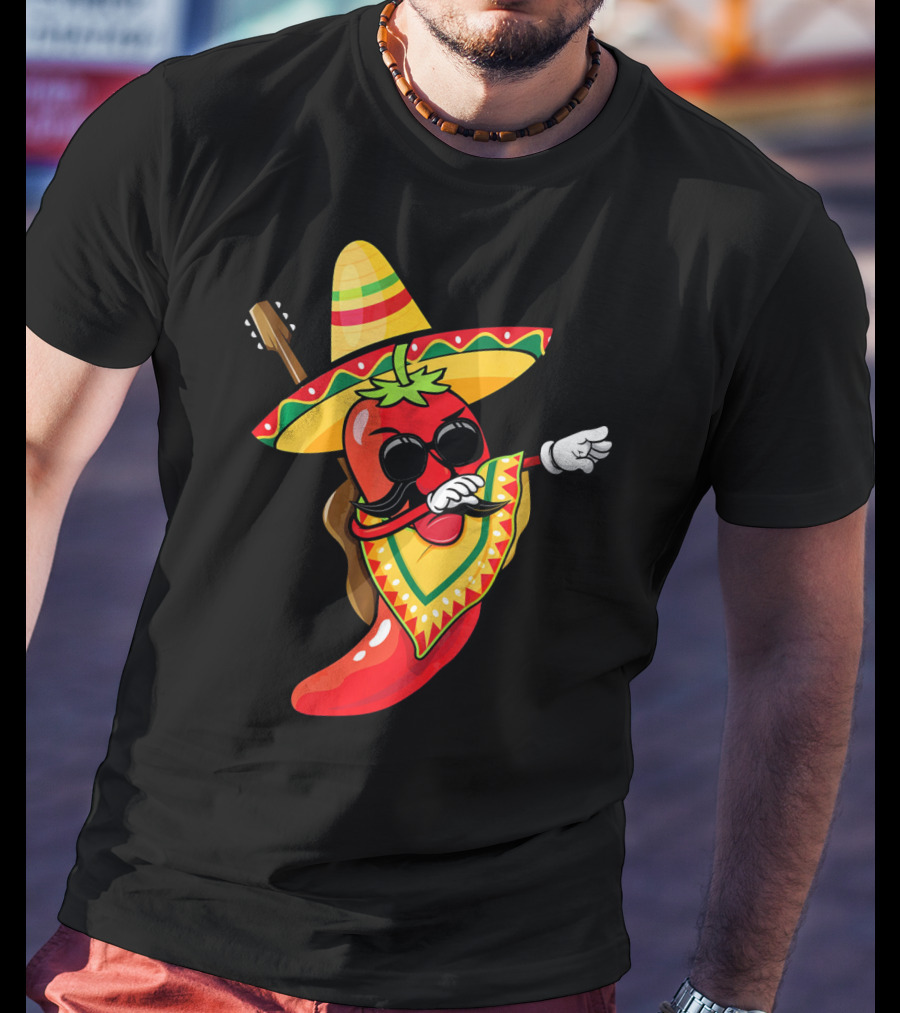 Mexican Poncho Cinco De Mayo Dabbing Jalapeño Sombrero Mustache Guitar T-Shirt