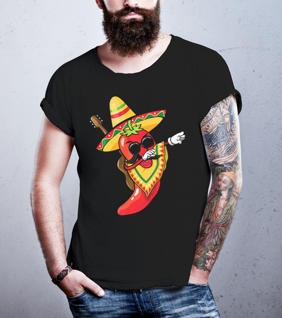 Mexican Poncho Cinco De Mayo Dabbing Jalapeño Sombrero Mustache Guitar T-Shirt