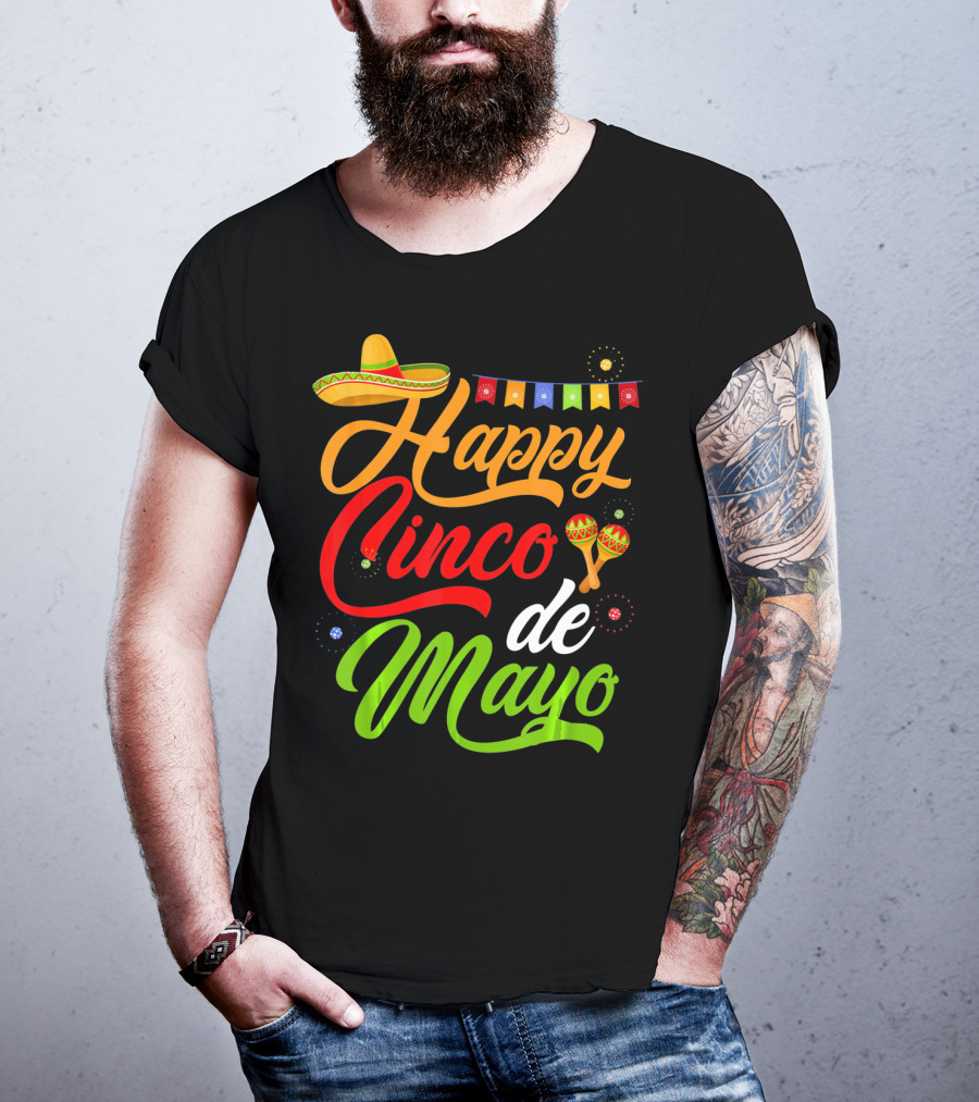 Happy Cinco De Mayo Sombrero And Maracas T-Shirt