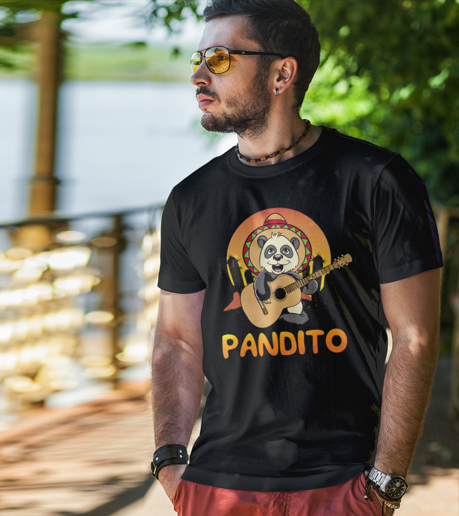Pandito Funny Mexican Panda With Sombrero And Guitar Fiesta T-Shirt