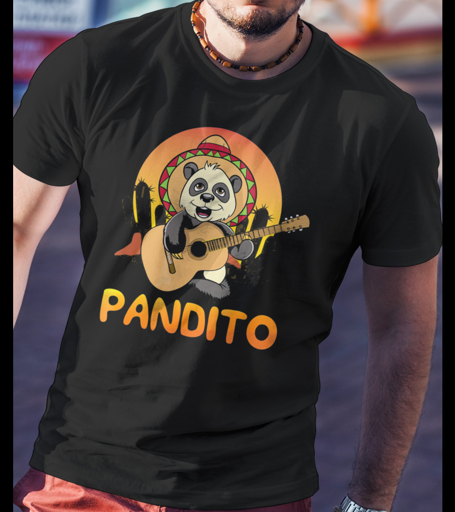 Pandito Funny Mexican Panda With Sombrero And Guitar Fiesta T-Shirt