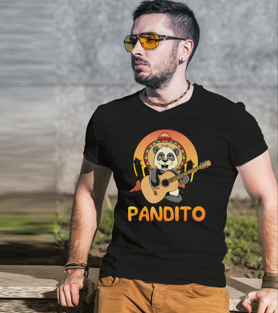 Pandito Funny Mexican Panda With Sombrero And Guitar Fiesta T-Shirt
