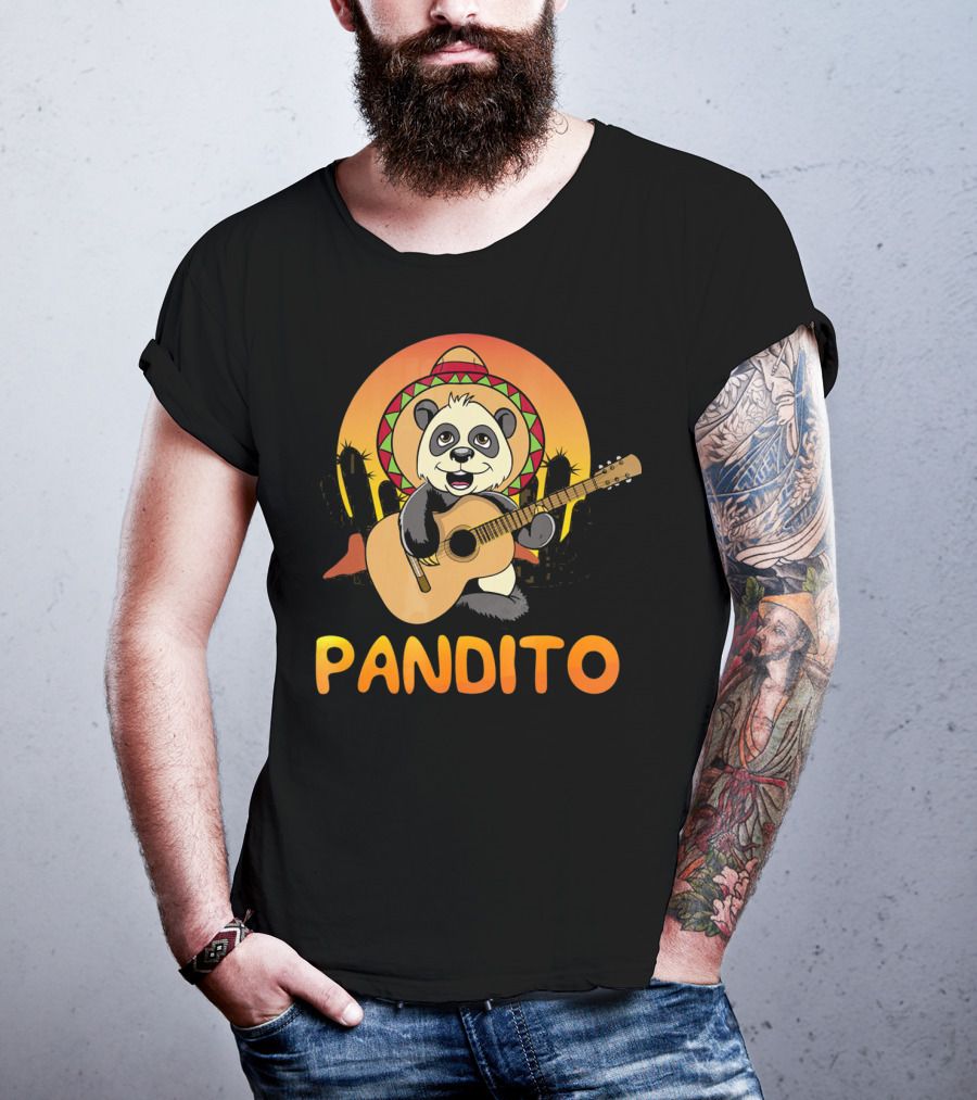 Pandito Funny Mexican Panda With Sombrero And Guitar Fiesta T-Shirt