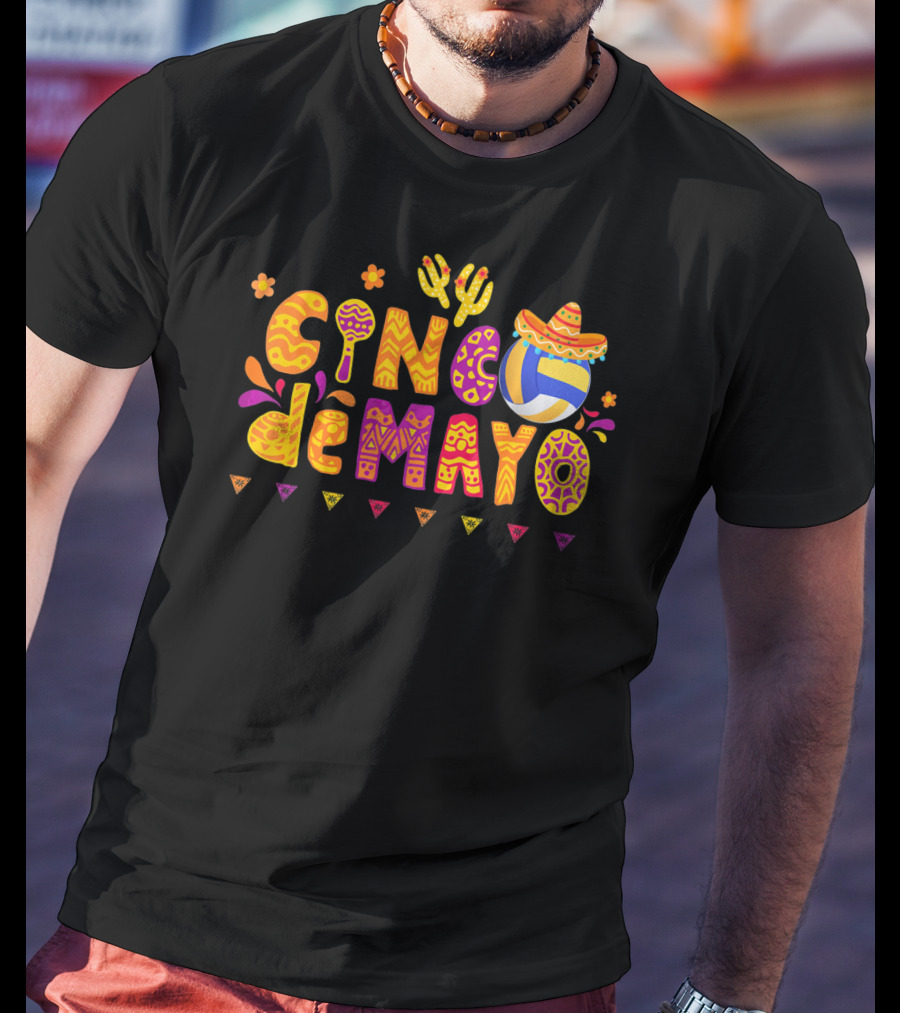 Cinco De Mayo Volleyball Fiesta With Sombrero And Cactus T-Shirt