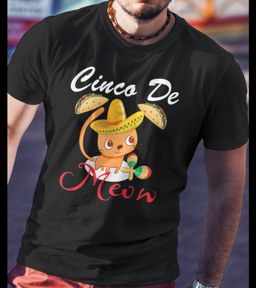 Cinco De Meow Cat In Sombrero With Tacos And Maracas T-Shirt