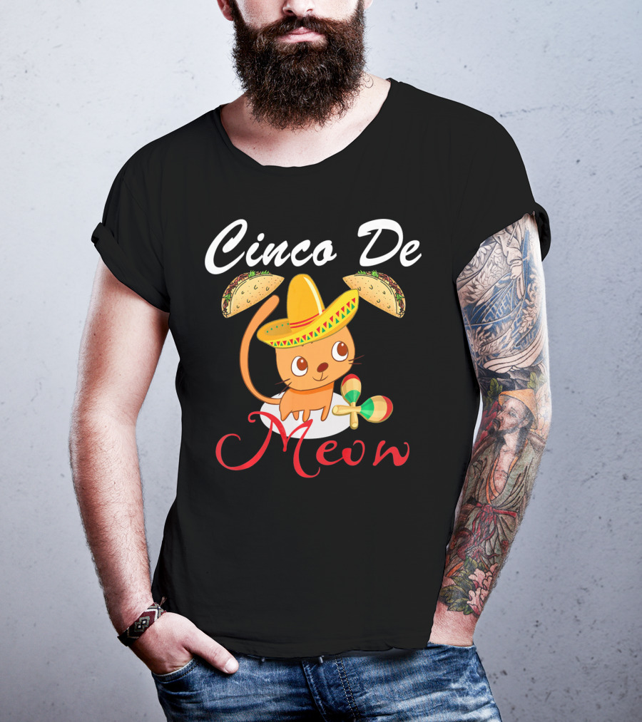 Cinco De Meow Cat In Sombrero With Tacos And Maracas T-Shirt