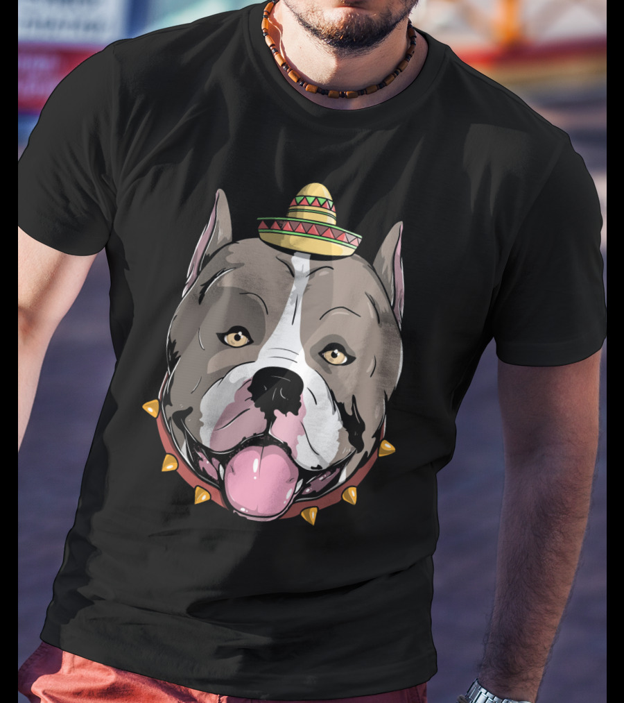 Pitbull Dog Sombrero Fiesta Cinco De Mayo T-Shirt