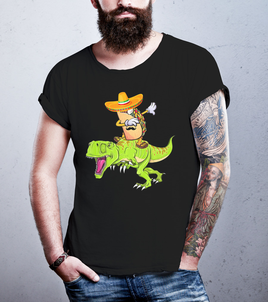 Dabbing Taco Sombrero On T-Rex Dinosaur T-Shirt