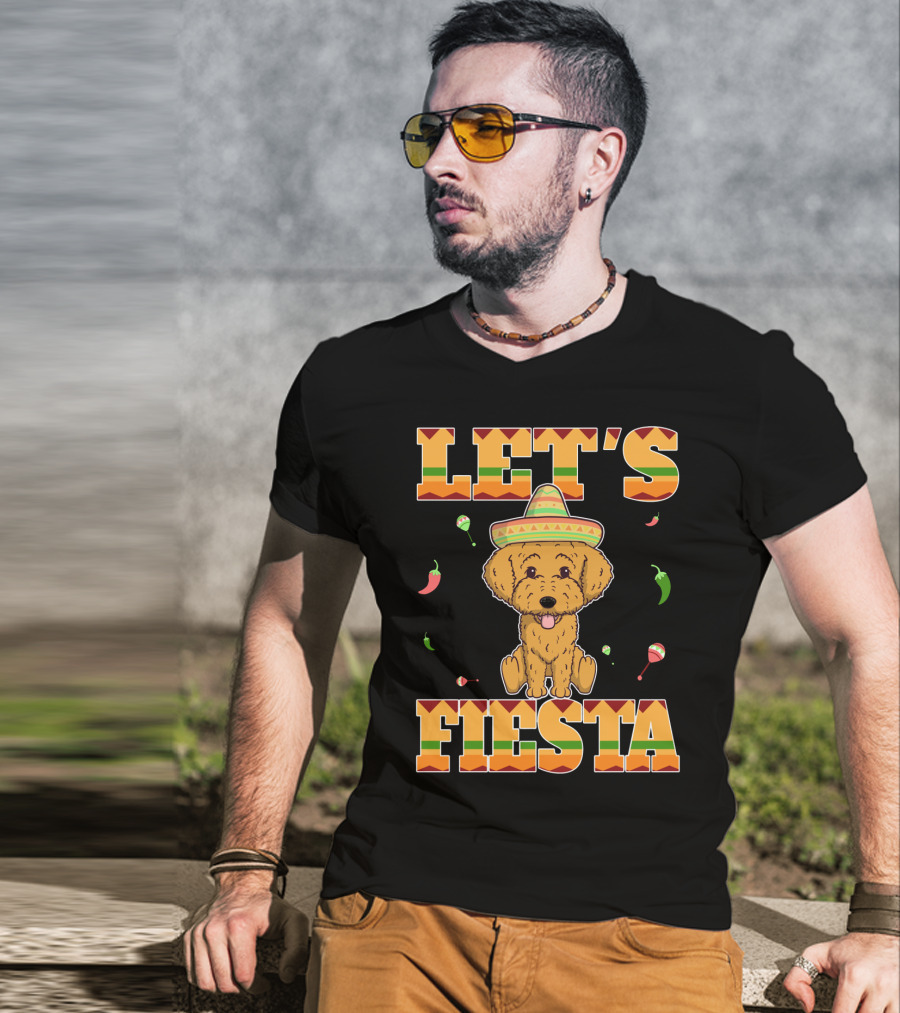 Let's Fiesta Goldendoodle Dog Cinco De Mayo Sombrero Maracas Peppers T-Shirt