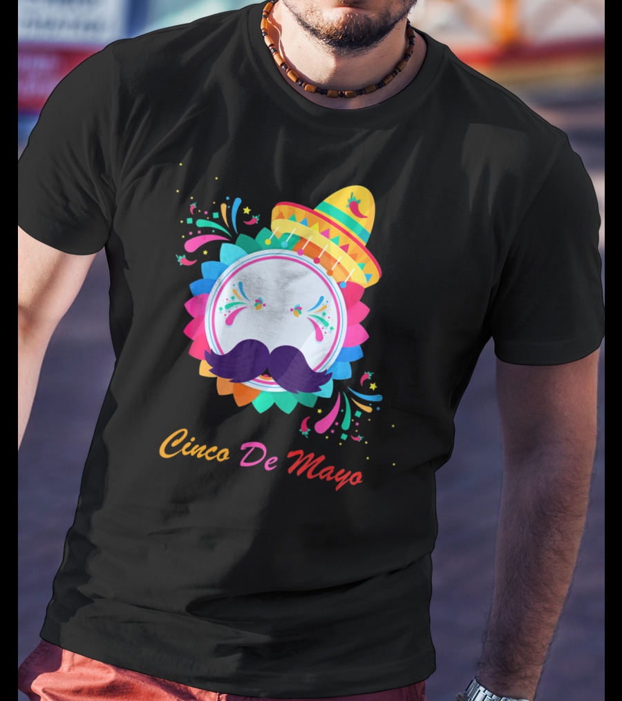 Cinco De Mayo Colorful Sombrero Mustache T-Shirt
