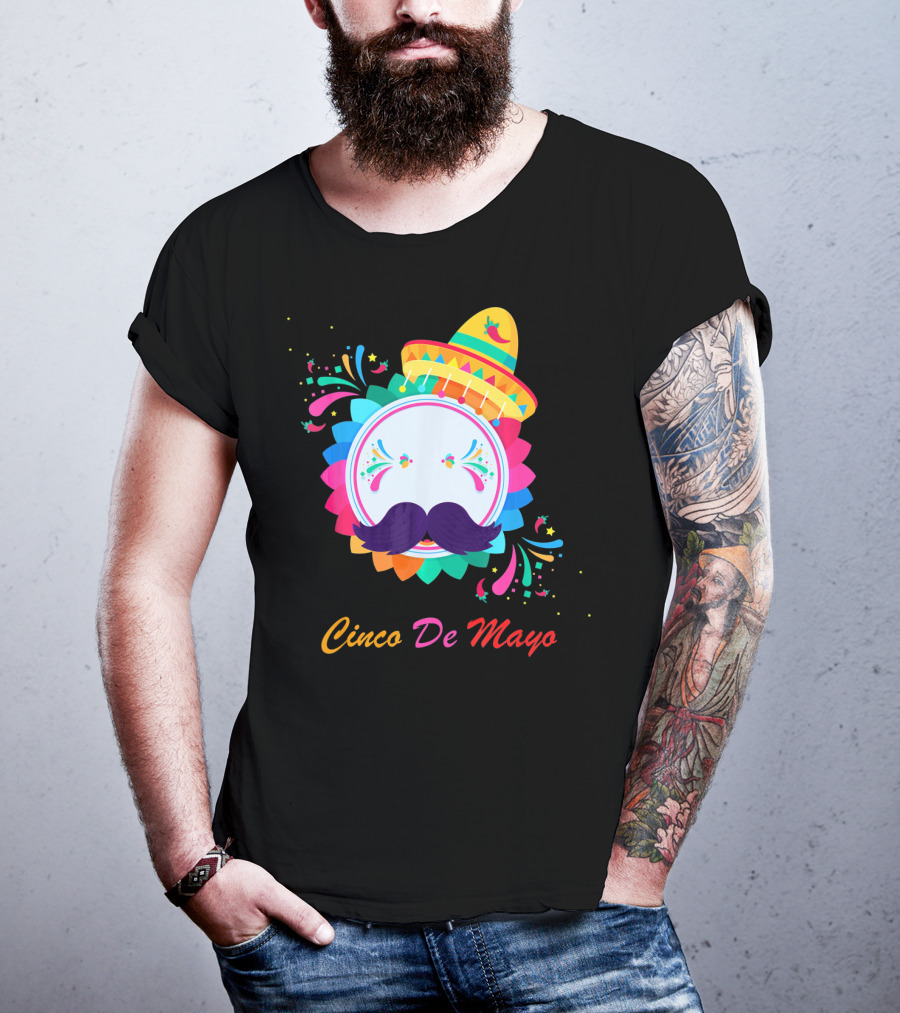 Cinco De Mayo Colorful Sombrero Mustache T-Shirt