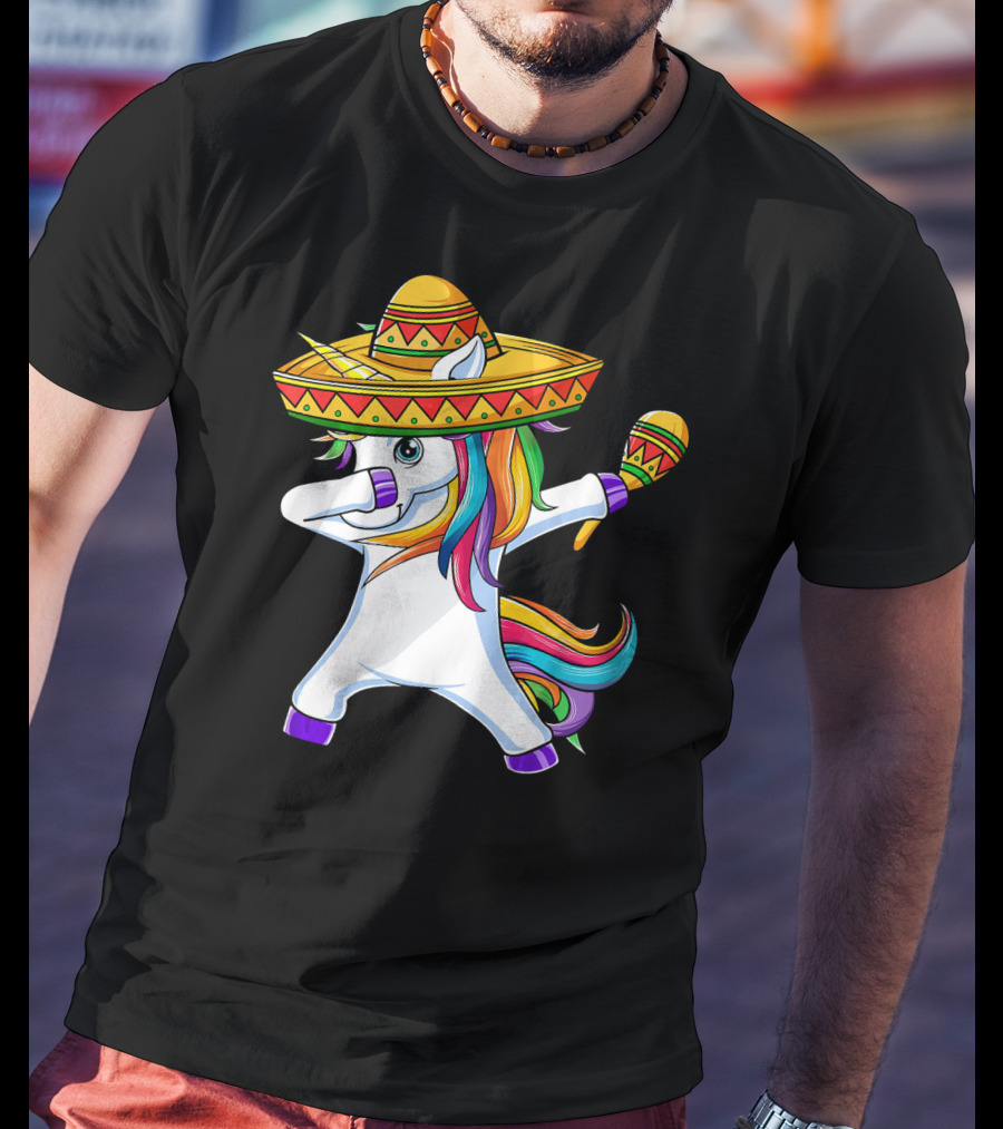 Dabbing Unicorn Cinco De Mayo Girls Sombrero And Maracas T-Shirt