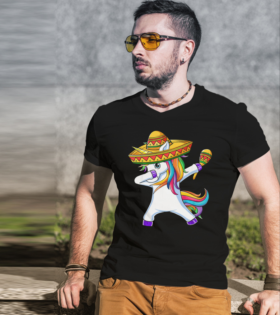 Dabbing Unicorn Cinco De Mayo Girls Sombrero And Maracas T-Shirt