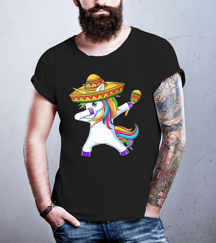 Dabbing Unicorn Cinco De Mayo Girls Sombrero And Maracas T-Shirt