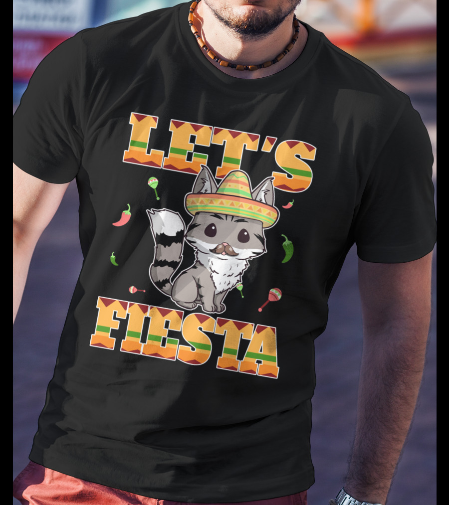 Let's Fiesta Cat Sombrero Chillies Cinco De Mayo Mexican T-Shirt