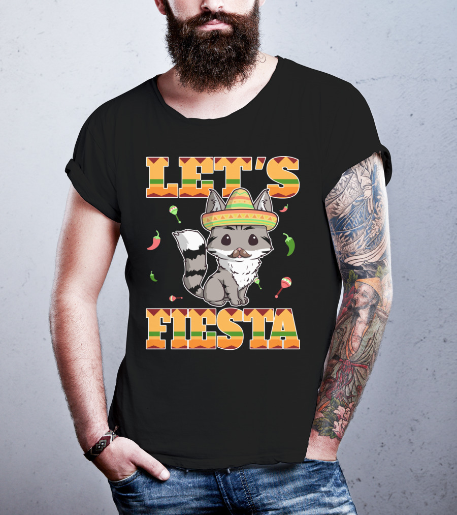 Let's Fiesta Cat Sombrero Chillies Cinco De Mayo Mexican T-Shirt