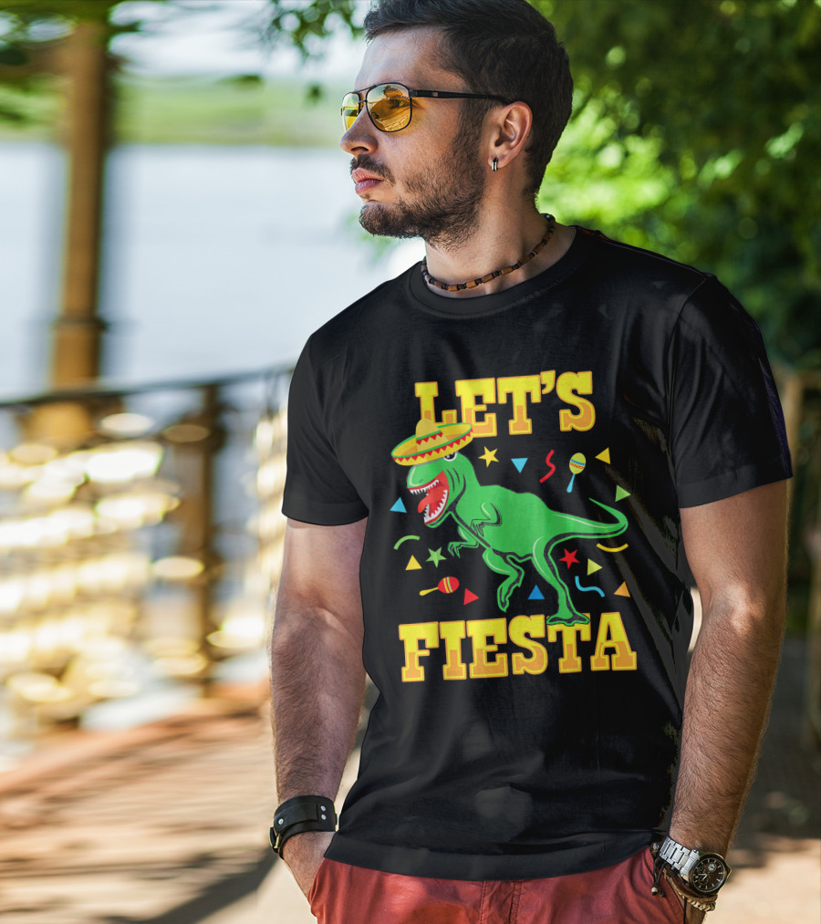 Tyrannosaurus Dinosaur Let's Fiesta Cinco De Mayo Sombrero Maracas T-Shirt