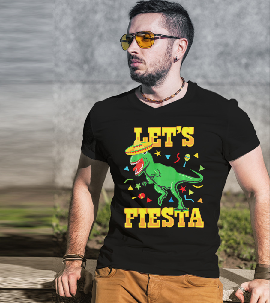 Tyrannosaurus Dinosaur Let's Fiesta Cinco De Mayo Sombrero Maracas T-Shirt