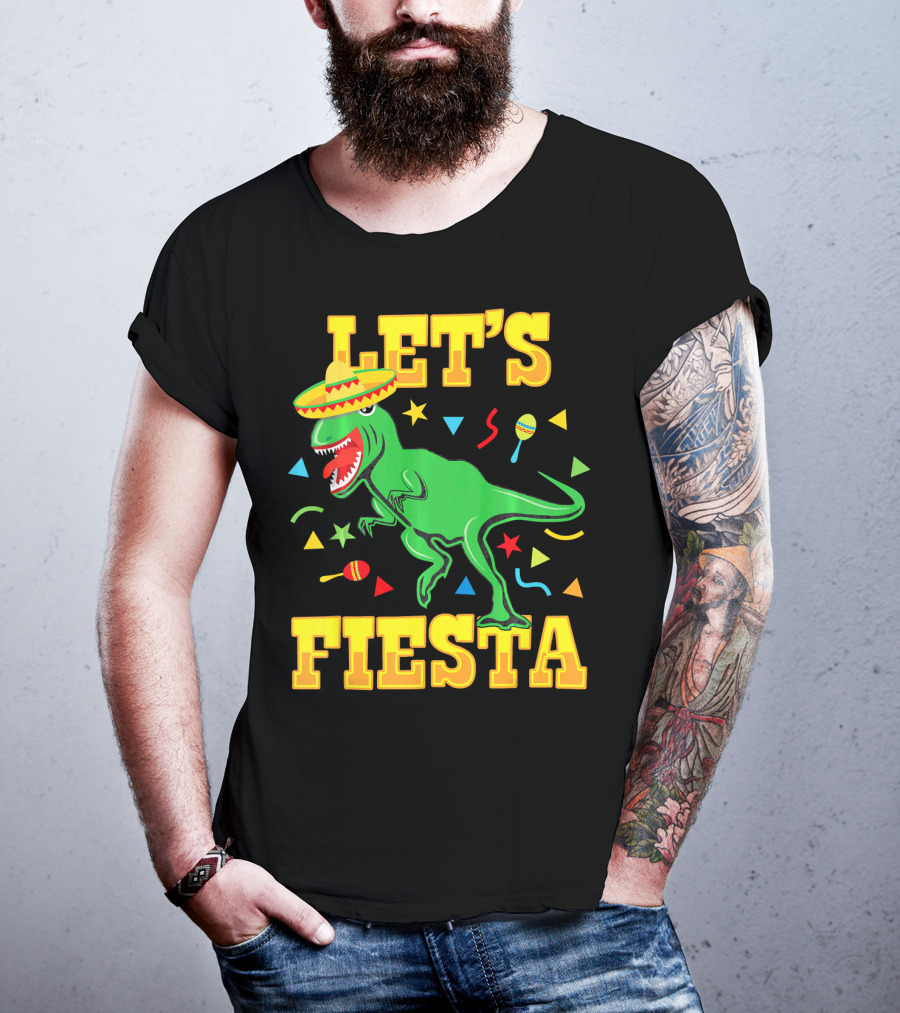 Tyrannosaurus Dinosaur Let's Fiesta Cinco De Mayo Sombrero Maracas T-Shirt