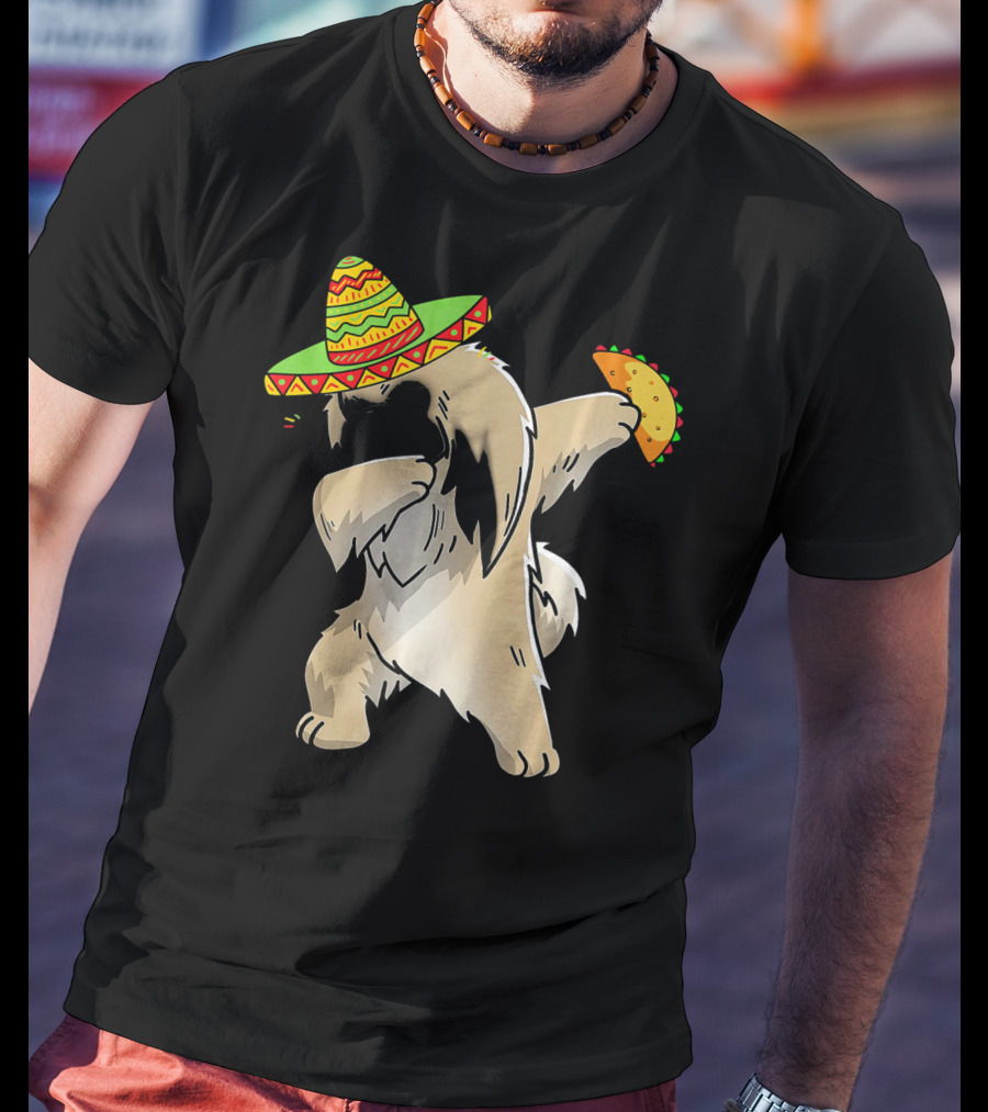 Pekingese Dog Dabbing With Sombrero And Taco For Cinco De Mayo T-Shirt