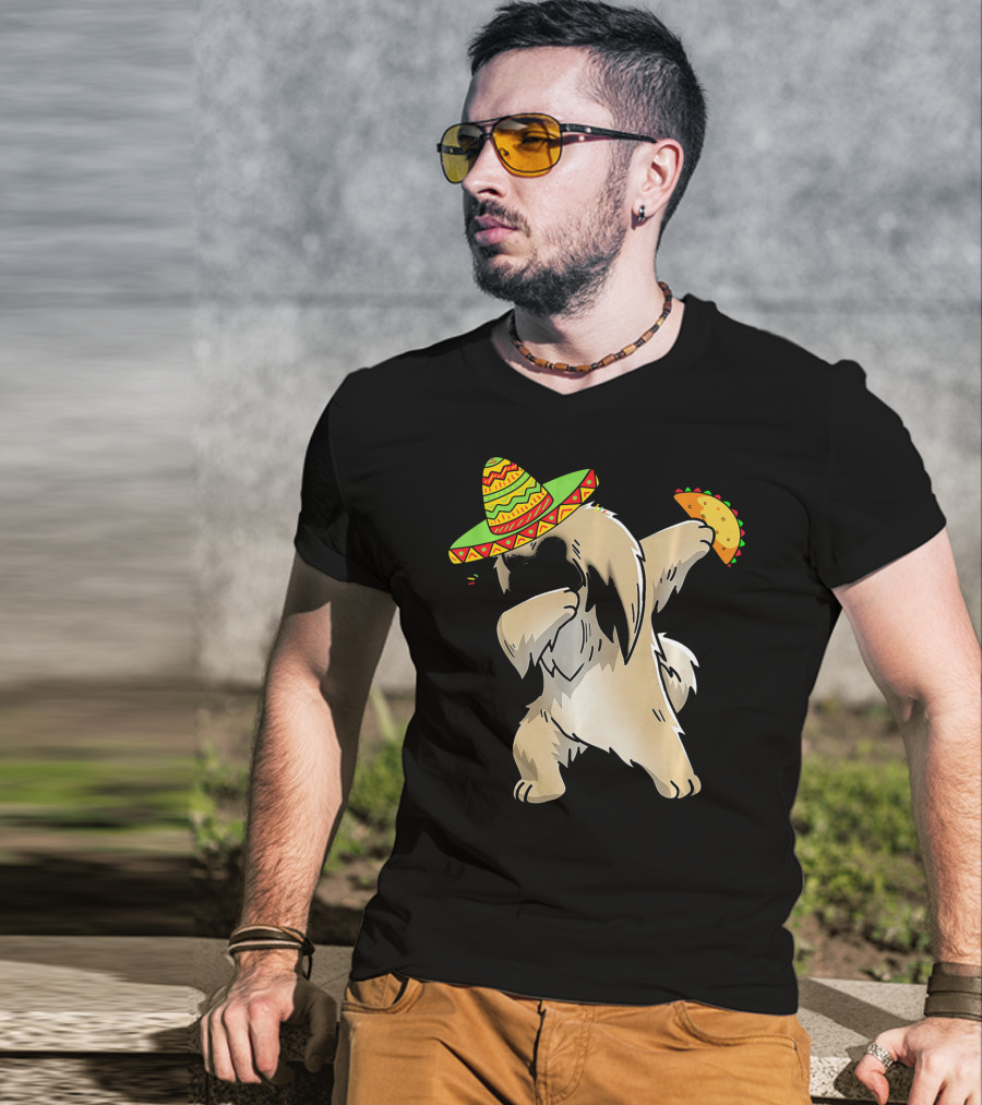 Pekingese Dog Dabbing With Sombrero And Taco For Cinco De Mayo T-Shirt