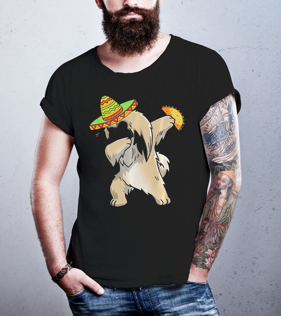 Pekingese Dog Dabbing With Sombrero And Taco For Cinco De Mayo T-Shirt